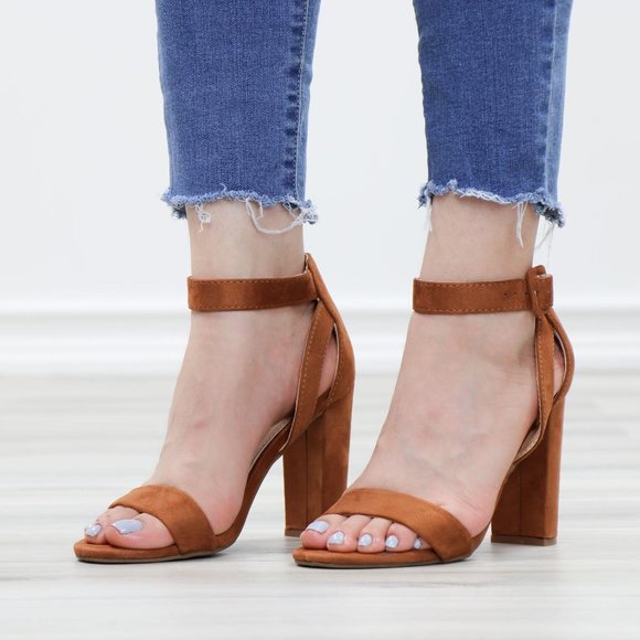 Faux Suede Open Toe Block High Heel Sandals - Picture 12 of 12